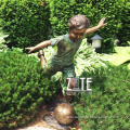 Garden decoration playing football child statue bronze soccer boy sculpture
